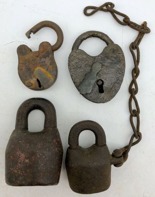 4 Antique Padlock (no Keys) 2 Are Large Scandinavian Locks Vintage Rusty