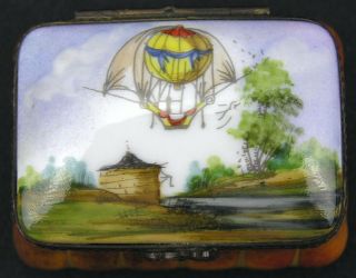 Limoges Hand Painted French Porcelain Box Folard Hot Air Balloon Montgolfiere