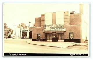 Vintage Postcard Rppc Geauga Theater Sinclair Gas Station Chardon Ohio D3