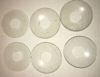 Set of 6 Antique Glass Chandelier Candle Holder Bobeches 3” W 3/4 