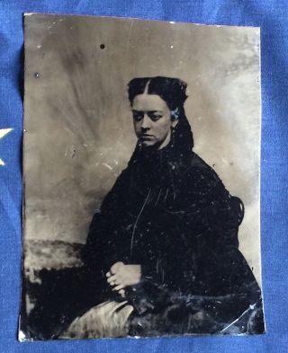 Large @ 1/2 Plate Intense Mental Patient Young Lady 1863 Tintype Photo Civil War