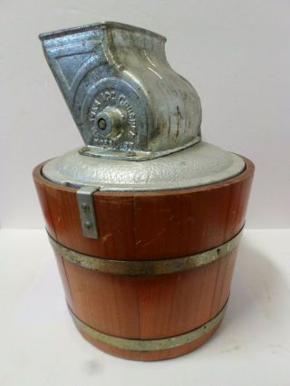 Vintage Alaska Ice Crusher Model 37 Wooden Bucket With Hand Crank