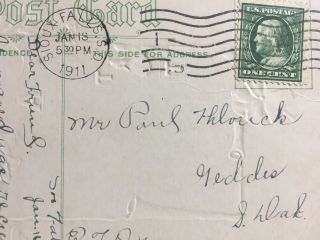 1911 Sioux Falls Sd Postmark Postcard Geddes Sd Fhlouck?