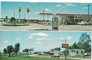 Roadside Rppc Postcard Gulf Station Cheotah Holidy Parks Oklahoma I40&69