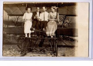 Real Photo Postcards Rppc - Two Couples On Airplane Full Studio Prop Showing