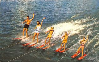 Cedar Point Sandusky Ohio 1950s Postcard Amusement Park Water Skiing Family