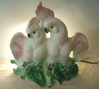1959 Maddux Of California Pink Cockatoos Parrots Tv Lamp Art Pottery Good