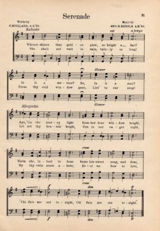 Chi Psi Fraternity Vintage Song Sheet 1936 " Serenade " -