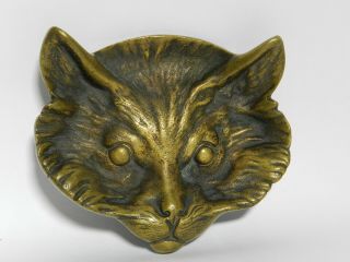 Vintage Well Detailed Brass Cat Head Pin Change Tray Ashtray Paperweight Vt2891