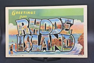 Linen Postcard Large Letter Greetings From Rhode Island Unposted