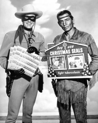 Clayton Moore And Jay Silverheels Promote " Christmas Seals " - 8x10 Photo (rt890)