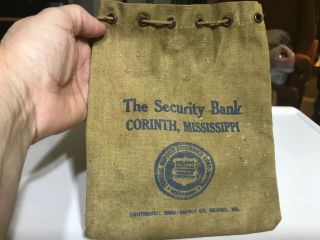 Vintage Bank Canvas Money Bag Security Bank Corinth,  Mississippi/ 1950’s