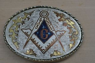 Masonic Belt Buckle Compass Square Mason Masonry Freemason Silver / Gold