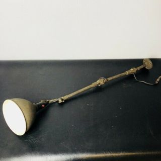 Vtg Antique White Articulating Adjustable Industrial Task Shop Bench Lamp Light
