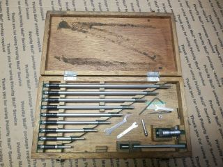 Vintage Mitutoyo 141 - 133 Inside Micrometer Set 2 - 12 Inch W/ Wooden Case