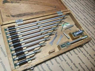 Vintage Mitutoyo 141 - 133 Inside Micrometer set 2 - 12 inch w/ Wooden case 2