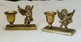 Vintage Cherub Brass Candle Holders Set Of Two