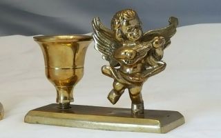 Vintage Cherub Brass Candle Holders set of two 3