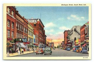 Vintage Postcard Michigan Street South Bend Indiana M1