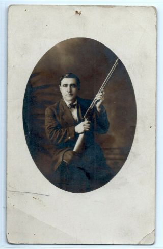 Man With Hunting Rifle,  Gun,  Belvidere,  Illinois; Real Photo Postcard Rppc