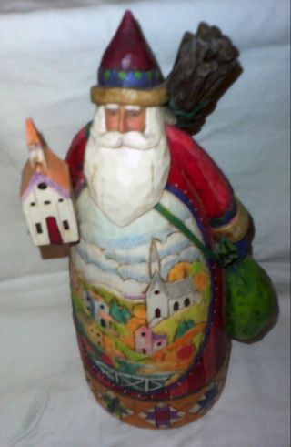 Jim Shore Heartwood Creek 13 " Santa With Church In Hand And Bundle Of Sticks