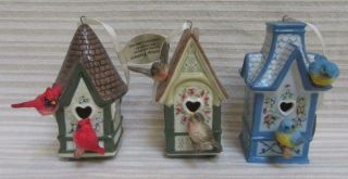 Bradford Home Is Where The Heart Is Birdhouse Ornaments Set Of 3 Cardinals Blue