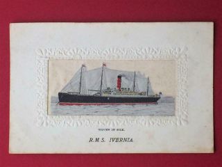 Cunard Line R.  M.  S.  " Ivernia " Stevengraph Woven In Silk Postcard.