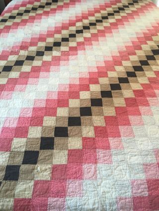 Vintage Handmade Diagonal One Patch Quilt 71 " X 81 "