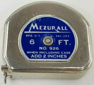 Vintage Lufkin Mezur All Blue Label 6 Ft Chrome Tape Measure No 926 Made In Usa