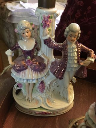 Vintage Porcelain Victorian Man & Woman Figures Table Lamp Made In Germany