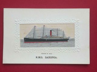 Cunard Line R.  M.  S.  " Saxonia " Stevengraph Woven In Silk Postcard.