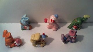 Set Of 6 Vintage Miniature Clown Figurines - Bone China? Porcelain? Hand Painted