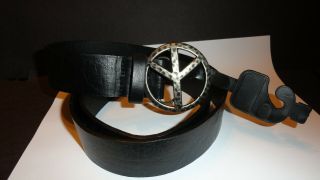 Peace Sign Belt Buckle Black Belt 42” Lulu Designer Fantasia Accessories Nwt