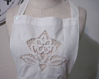 Vintage White Full Bib Apron With Flower Cutouts Cotton Retro 3