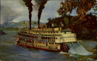 Mississippi River Stern Wheeler Steamboat Art Postcard By Artist Robert Ricker