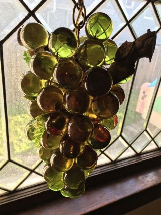 Vintage 1960s Lucite Acrylic Large Grape Cluster Hanging Swag Light 3