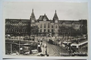Amsterdam Centraal Central Train Station Old Real Photo Netherlands Postcard