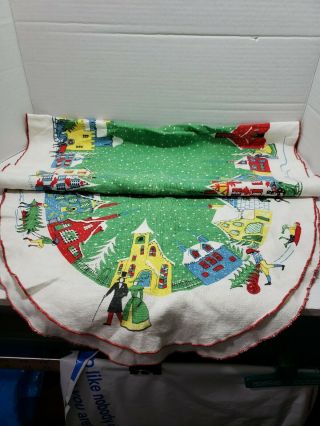 Vintage Table Runner Christmas Houses And Churches People Oval Large