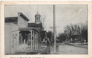F68/ Liverpool Medina County Ohio Postcard C1910 Main Street Stores Church
