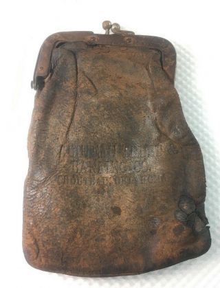 Chouteau Trust & Bank Co.  Chouteau Oklahoma Antique Leather Coin Purse Bag