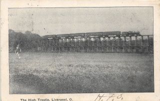 F68/ Liverpool Medina County Ohio Postcard C1910 The High Trestle Railroad Loco