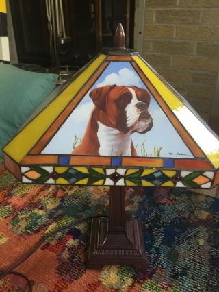 Rare Danbury Boxer Stained Glass Table Lamp Tiffany - Style Dog
