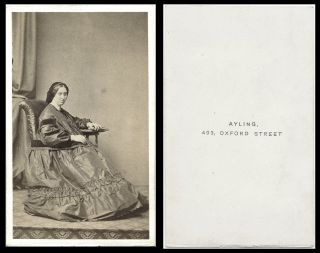 Victorian Cdv Photo Of Fat Lady In Hoop Silk Dress & Ayling,  London Studio