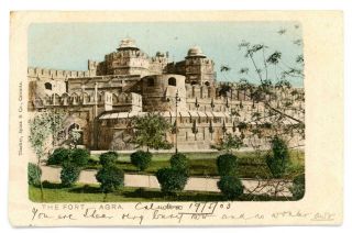 1903 India Postcard Of The Fort In Agra By Thacker Spink & Co