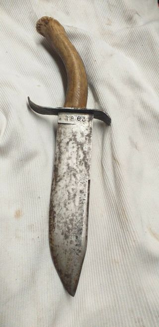 Antique Old Handmade Stag Handle Bowie Fighting Knife.