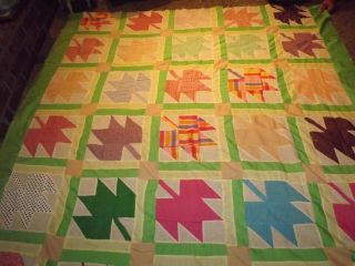 Vintage Quilt Top Maple Leaf 78 " X 74 " Needs Quilting Hand Stitched