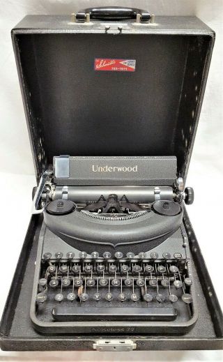 Antique 1947 Underwood Noiseless 77 Portable Typewriter W/ Case - /