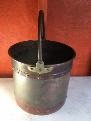 Antique Hand Forged Heavy Solid Copper & Brass Circa 1900s Rivets Bucket Pail