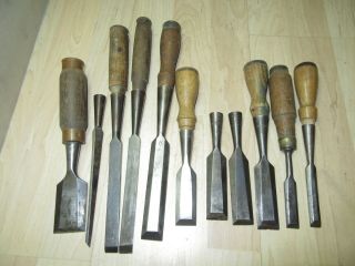 Group Of 11 Vintage Chisels Jennings,  Witherby Stanley Berg To Restore