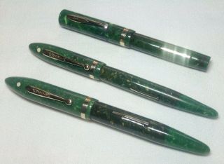 Three Vintage Sheaffer Jade Green Fountain Pens.  A Great Group of Jade Sheaffers 2